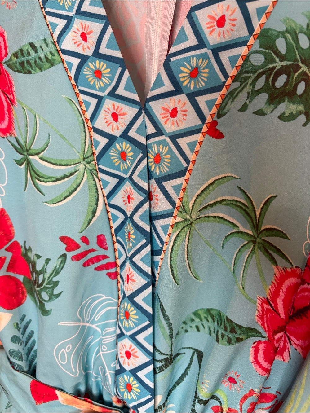 Turquoise SHEIN Floral Faux-Wrap Romper with Belt - Picture 9 of 9